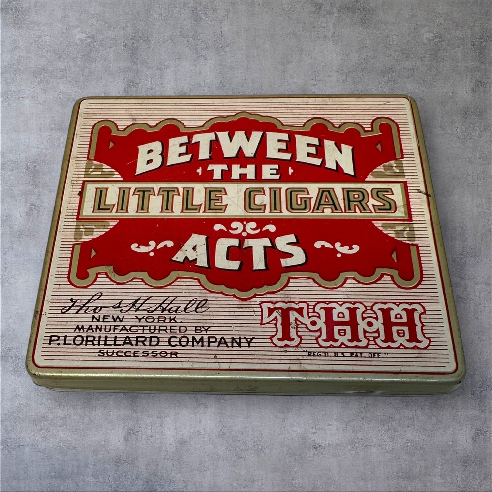 Between the‎ Acts Little Cigars Tin P. Lorillard Red Cream Vintage Antique